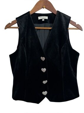 Bagatelle Black Velvet Vest with Heart Rhinestone Buttons Western